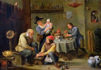 Chirurg, der den Fuß eines alten Mannes versorgt von David Teniers the Younger